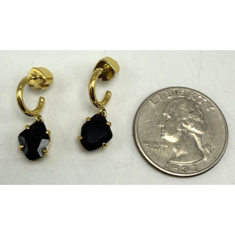 Kate Spade Gold Tone Mini Hoop Earrings Dangle Black Stone Capsule Office Career